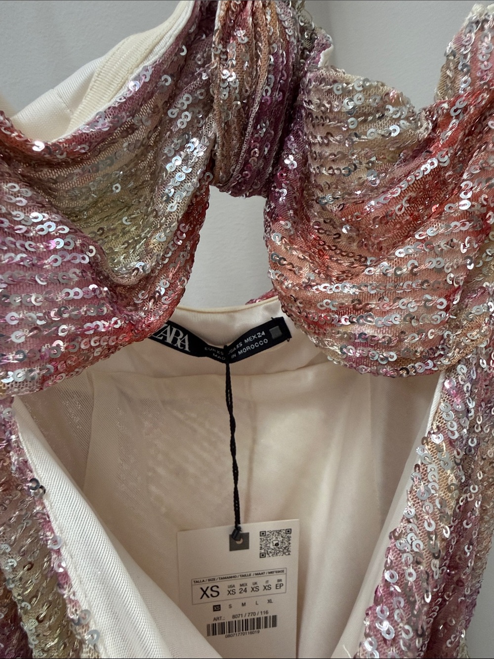 Zara Sequin Tie-Neck Slip Dress in Multi Pink - Picture 2 of 5